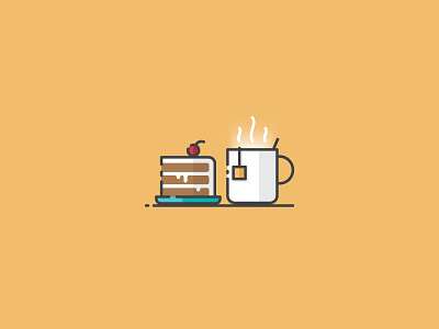 A Cup Of Tea And A Piece Of Cake - Infographic Template cake flat icon infographic infographics outline pictogram presentation shadow spoon tea visualization