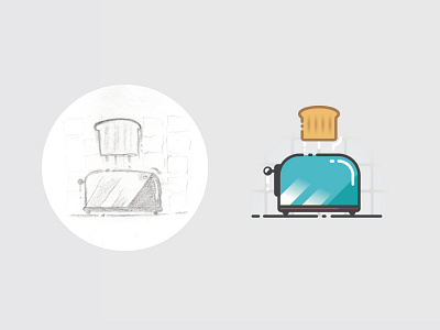 Pop-up toaster - from sketch to result bread design flat grilling icon infographic infographics kitchen outline pictogram sketch toaster