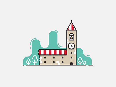 Clock tower illustration bell building clock clocktower icon illustration illustrator outline pictogram time tower vector