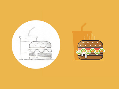 Burger illustration - from sketch to result burger drink fast food flat food hot icon illustration infographic outline process sketch