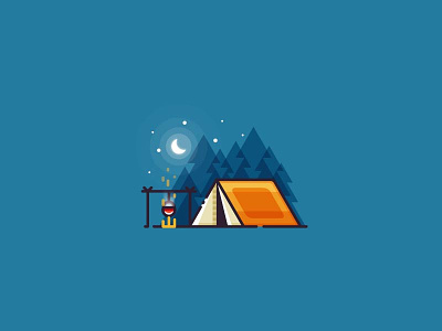 Camping - outline illustration adventure camping fire flat forest illustration landscape minimalistic moon nature outdoors outline