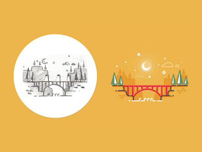 Bridge outline illustration – from sketch to result