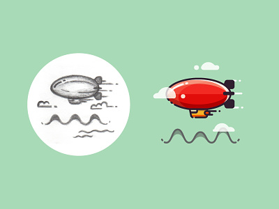 Dirigible - from sketch to result 2d outline air aircraft design dirigible drawing flat flying icon illustration sketch