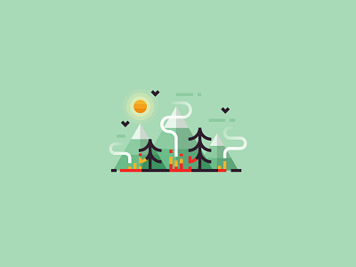 The forest is on fire 2d fire forest icon illustration landscape minimalistic mountains nature outdoors smoke ui