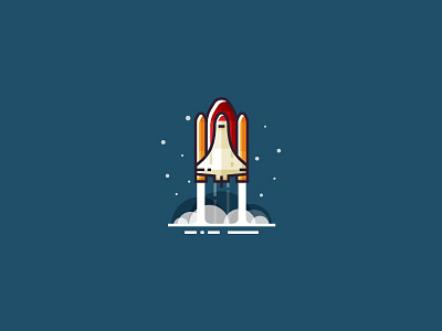 Rocket launch 2d flat icon illustration rocket rocket launch shuttle smoke space stars vector