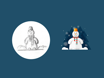 Snowman - from sketch to result 2d design drawing flat illustration illustrator pencil sketch snow snowman ui vector
