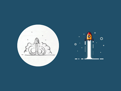Rocket launch - from sketch to result 2d design flat icon illustration illustrator minimalist outline rocket rocket launch sketch space