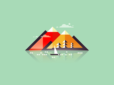 Sail 2d boat design illustration minimal minimalist mountains nature outdoors sail sea vector