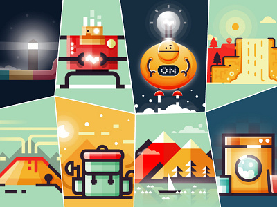Collaborative Motion Design Project on Behance (part 4) 2d after effects android animation behance design illustration motion outdoors robot vector waterfall