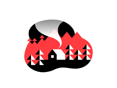 House in the forest - minimalist outdoors illustration forest house illustration illustrator minimalist mountain nature outdoors smoke tree ui vector