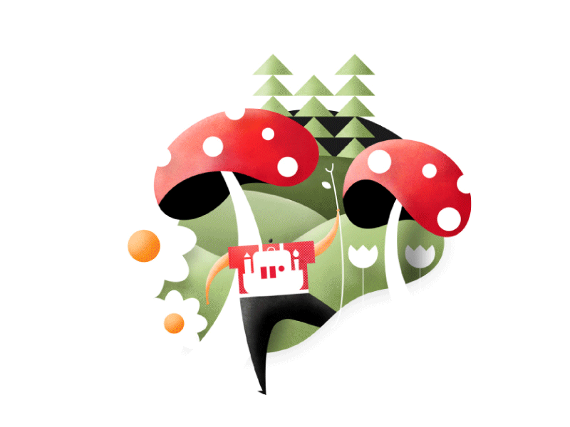 Journey Through The Forest - Design process 2d adobe illustrator aftereffects animation design flat flower forest geometric gif illustration illustrator minimalist mushroom nature negative space outdoors process texture vector