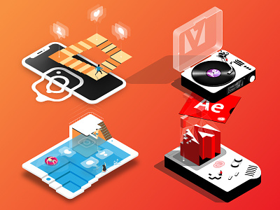 Isometric Concepts (Adobe & Instagram) 3d adobe design gameboy graphic graphic design icon illustration illustrator instagram isometric isometric design notch pool vector