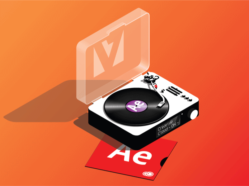 Record Player (Wireframe Vs Final Result) 3d adobe after effects aftereffects character creative cloud design fab design fake 3d geometric shapes illustration isometric shape vector vibrant vintage player vinyl visualization wireframe