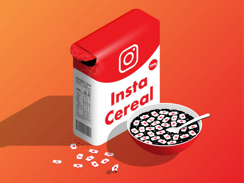 Insta Cereal 2.5d cereal character design food graphic design illustration instagram isometric like marketing social media vector vector design