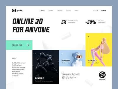 Quark 3d editor editor interface product service startup ui ux web website