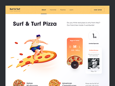 Surf Turf Pizza Website delicious food delivery food service interface pizza service startup tasty ui ux web website yummy