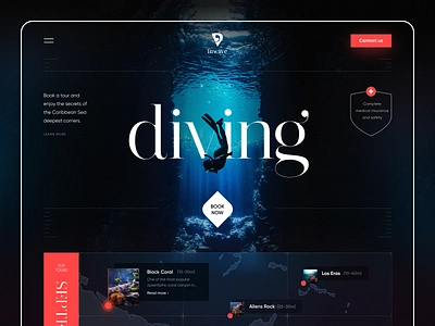 Inwave Diving canyon coral deep diving interface ocean product scuba diving seaside service startup swimming tour travel ui underwater ux wave web website