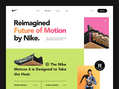 Nike News Concept activity athletes blog breathing clothes environment interface movement news nike product service sport sportwear startup ui ux web website