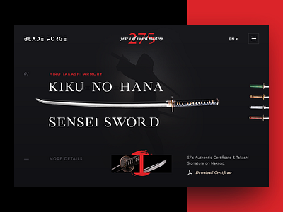 Blade Forge dark design halo lab japan katana promo slider sword typography ui ux web