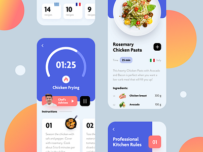 Chef Taste App color concept design flat food icon illustration interface mobile platform recipe type typography ui ux