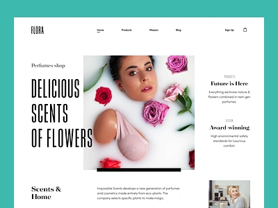 Flora Perfumes Shop Website aroma aroma store colourful design e commerce eco friendly flora green halo home scents perfumes shop perfumes website plants perfume website