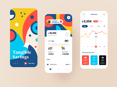 Tangible Bank App app banking business cashback colourful design financial financial service funds halo halo lab money money matter savings startup