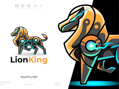 robotic, mecha, futuristic, lion logo style design