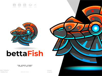 robotic, mecha, futuristic, Betta fish logo style design