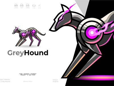 robotic, mecha, futuristic, Grey Hound logo style design