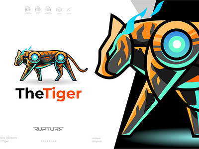 unique robotic, mecha, futuristic, tiger logo style design