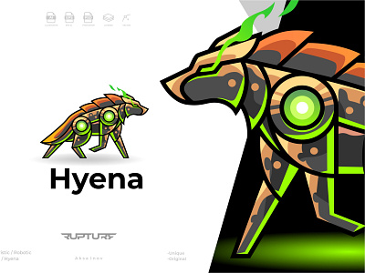 unique robotic, mecha, futuristic, Hyena logo style design