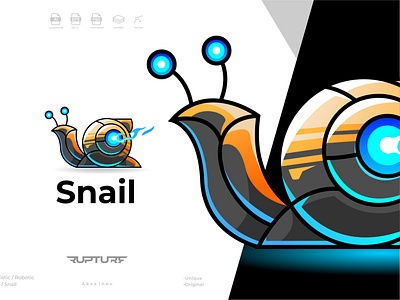 unique robotic, mecha, futuristic, Snail logo style design