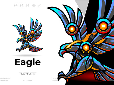 unique robotic, mecha, futuristic, Eagle logo style design