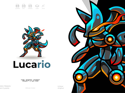 unique robotic, mecha, futuristic, Lucario logo style design