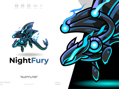 unique robotic, mecha, futuristic, Night Fury logo style design animal animal art animal illustration blue cyber design futuristic illustration logo robotic