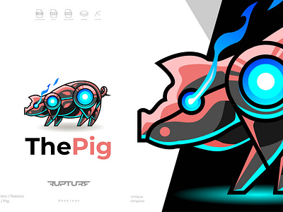 unique robotic, mecha, futuristic, pig logo style design animal art animal illustration branding cyber food graphic design logo robotic