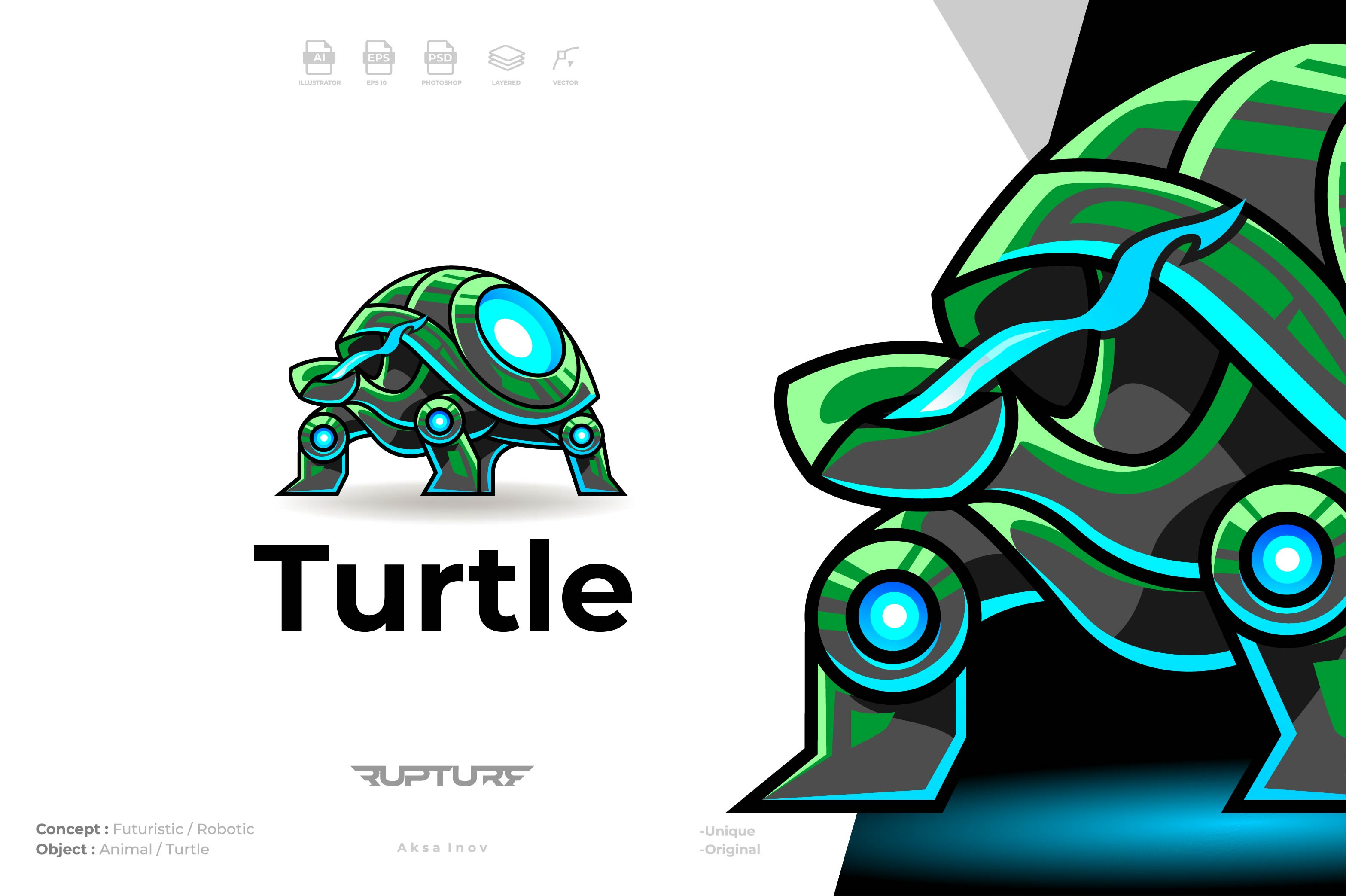 robotic turtle logo by Aksa Inov | Rupture on Dribbble