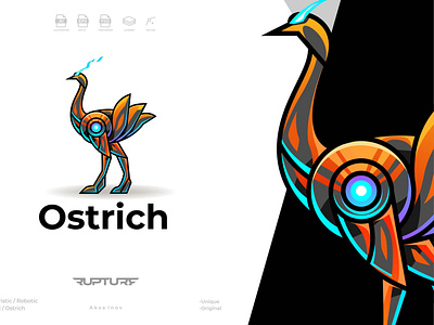 robotic ostrich logo animal animal art animal illustration animation bird branding cyber design futuristic graphic design illustration logo mammal motion graphics ostrich robotic ui