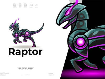 robotic raptor logo 3d animal animal art animal illustration animation branding cyber design dinosaur futuristic graphic design illustration jurassic logo motion graphics raptor reptile robotic ui unique