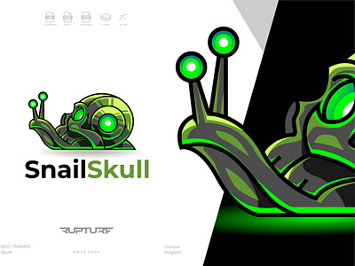 snail & skull logo 3d animal animal art animal illustration animation branding cyber design futuristic graphic design green illustration logo motion graphics robotic skull snail ui