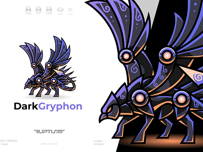 mecha robotic dark gryphon logo animal animal art animal illustration branding cool cyber design eagle futuristic graphic design griffin gryphon illustration lion logo mythology robotic ui unique winged