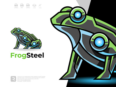 mecha robotic frog logo design style
