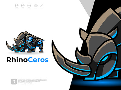 robotic rhino logo 3d angry animal animal art animal illustration animation branding cyber design futuristic graphic design horn illustration logo mammal motion graphics rhino rhinoceros robotic ui