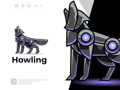 robot howling wolf logo