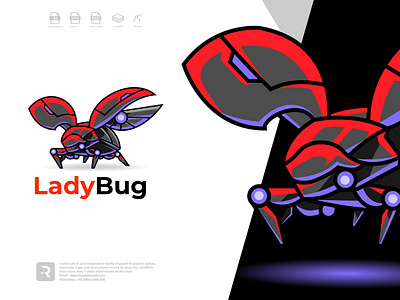 unique robotic, mecha, futuristic, ladybug logo style design