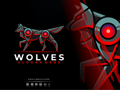 Mecha Robotic Wolf Logo Design