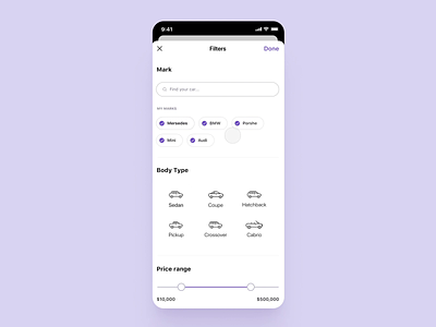 Cambiauto app - Search filters android app animation auto automotive bottom bar bottom nav brand design car design feed filter filter ui filtering filters ios mobile app product design ui ux uxdesign