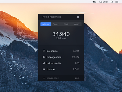 Desktop Social Widget analytics app blue dark design desktop ios mac social tracking ui widget