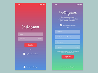 Daily UI : 001 : Instagram Sign Up dailyui 001 facebook instagram log in new user ui