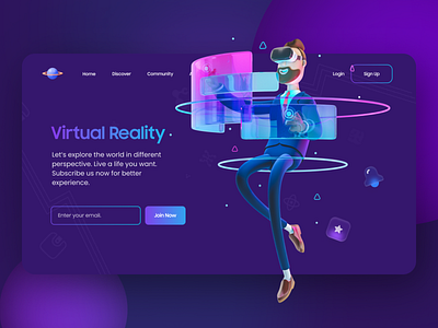 Virtual Reality Landing Page. concept creative design figma landingpage minimal modern uidesign virtual reality visual design webdesign